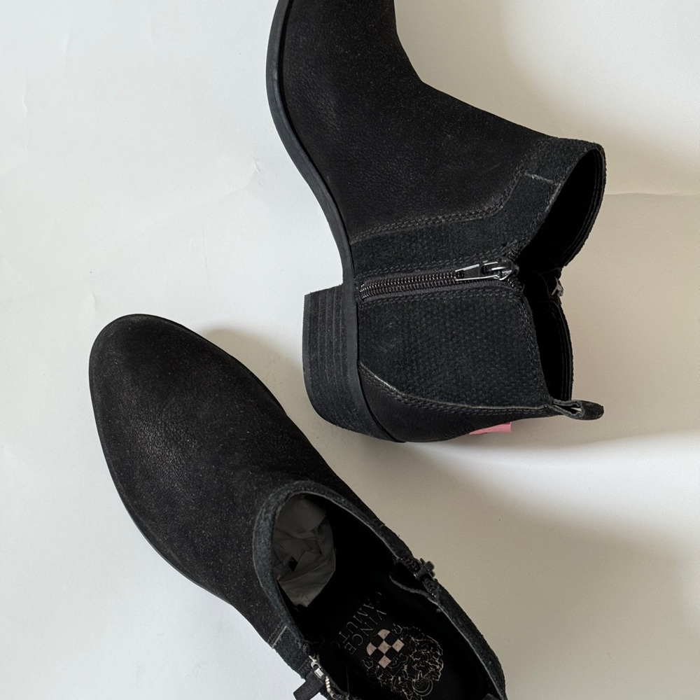 Vince Camuto Classic Black Suede Ankle Boots with Side Zip